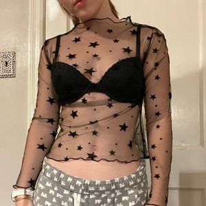 black star pattern mesh top